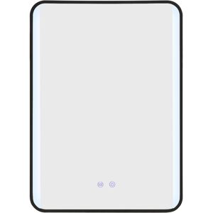 Metro Asterio Lighted Metal Framed Wall Mounted Bathroom / Vanity Mirror in Black Black 70cm H X 50cm W X 4cm D Metro Asterio Lighted Metal Framed Wall Mounted Bathroom / Vanity Mirror in Black Black 70cm H X 50cm W X 4cm D