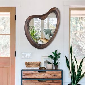 Metro Irregular Wall Mirror Wood Frame, Asymmetrical 65 X 45Cm Wall Mounted Accent, Modern Decorative Brown 65cm H X 45cm W X 1cm D Metro Irregular Wall Mirror Wood Frame, Asymmetrical 65 X 45Cm Wall Mounted Accent, Modern Decorative Brown 65cm H X 45cm W X 1cm D