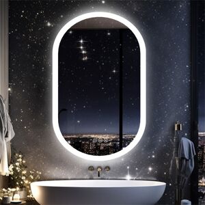 Metro Oval LED Wall Mirror Silver 80cm H x 50cm W Metro Oval LED Wall Mirror Silver 80cm H x 50cm W