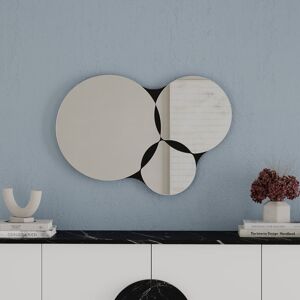 Metro Calhaen Round Wall Mounted Accent Mirror in Black Black;Black Bute 51.2cm H X 75.4cm W X 2.2cm D Metro Calhaen Round Wall Mounted Accent Mirror in Black Black;Black Bute 51.2cm H X 75.4cm W X 2.2cm D