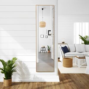 17 Stories Rectangular Wall-mounted Floor-to-ceiling Dual-purpose Fitting Mirror Gold 150cm H X 40cm W 17 Stories Rectangular Wall-mounted Floor-to-ceiling Dual-purpose Fitting Mirror Gold 150cm H X 40cm W
