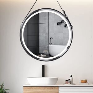 Rio Adwaith Round LED Illuminated Bathroom Mirror Framed With Hanging Belt Black 80cm H x 80cm W Rio Adwaith Round LED Illuminated Bathroom Mirror Framed With Hanging Belt Black 80cm H x 80cm W