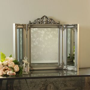 Astoria Grand Ornate Silver Dressing Table Triple Mirror Silver 55cm H X 75cm W X 5cm D Astoria Grand Ornate Silver Dressing Table Triple Mirror Silver 55cm H X 75cm W X 5cm D
