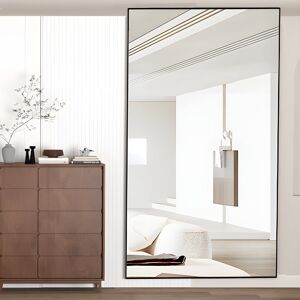 Cassilando Standing Mirror 193 x 86cm Large Standing Against The Wall Bedroom Mirror With Thin Frame Wall Mounted Black Black 198cm H x 96cm W Cassilando Standing Mirror 193 x 86cm Large Standing Against The Wall Bedroom Mirror With Thin Frame Wall Mounted Black Black 198cm H x 96cm W
