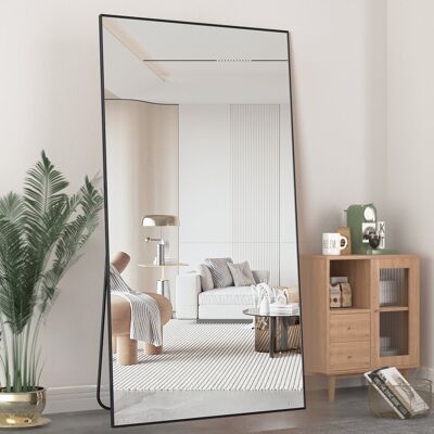 Cassilando Standing Mirror 193 x 86cm Large Standing Against The Wall Bedroom Mirror With Thin Frame Wall Mounted Black Black 193cm H x 86cm W Cassilando Standing Mirror 193 x 86cm Large Standing Against The Wall Bedroom Mirror With Thin Frame Wall Mounted Black Black 193cm H x 86cm W