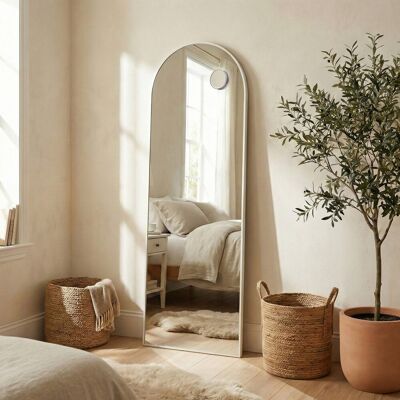 17 Stories Arched Full-Length Standing Mirror With Magnifying Mirror, Tempered Glass, 160 X 50 Cm, White White 160cm x 60cm 17 Stories Arched Full-Length Standing Mirror With Magnifying Mirror, Tempered Glass, 160 X 50 Cm, White White 160cm x 60cm