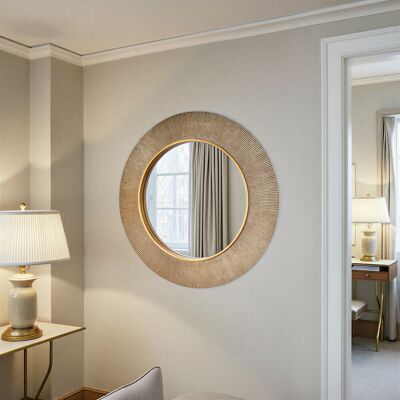 Canora Grey Aubry Round Ribbed Mirror Bevelled Gold 90cm H X 90cm W X 3cm D Canora Grey Aubry Round Ribbed Mirror Bevelled Gold 90cm H X 90cm W X 3cm D
