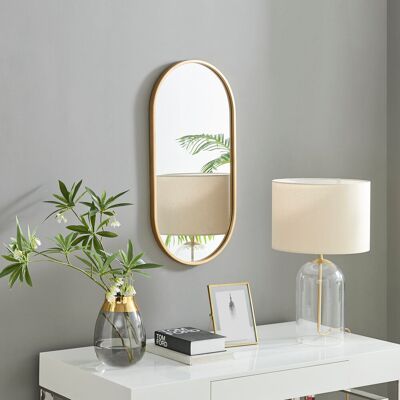 Canora Grey Roush Oval Shaped Metal Frame Mirror Simple Modern Design Gold 80cm H X 40cm W X 6.35cm D Canora Grey Roush Oval Shaped Metal Frame Mirror Simple Modern Design Gold 80cm H X 40cm W X 6.35cm D