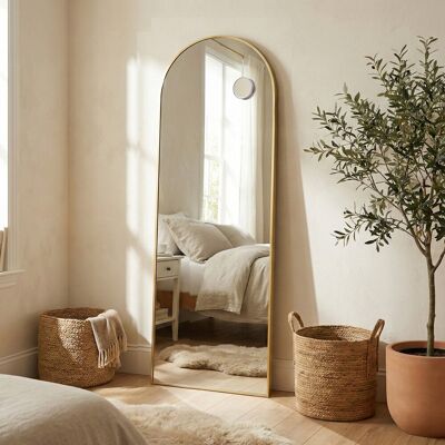 17 Stories Arched Full-Length Standing Mirror With Magnifying Mirror, Tempered Glass, 160 X 50 Cm, White Beige 165cm x 50cm 17 Stories Arched Full-Length Standing Mirror With Magnifying Mirror, Tempered Glass, 160 X 50 Cm, White Beige 165cm x 50cm