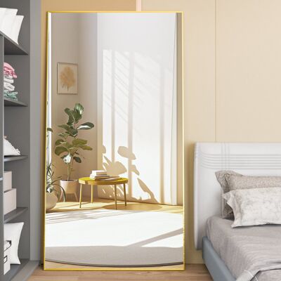 Cassilando Standing Mirror 193 x 86cm Large Standing Against The Wall Bedroom Mirror With Thin Frame Wall Mounted Black Gold 193cm H x 86cm W Cassilando Standing Mirror 193 x 86cm Large Standing Against The Wall Bedroom Mirror With Thin Frame Wall Mounted Black Gold 193cm H x 86cm W