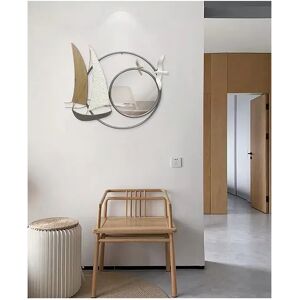 Breakwater Bay MIRROR AND SAILING BOAT IN CIRCLE GREY/WOOD/WHITE brown/gray 53.0 H x 63.0 W x 5.0 D cm