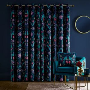 Catherine Lansfield Mya Tropical Floral Lined Eyelet Curtains blue/green/navy/red 183.0 H x 168.0 W cm