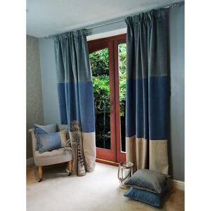 Ebern Designs Patchwork Velvet Curtains 2 Panels Blue, Gold & Grey Luxury Soft Made To Order Curtains & Drapes gray/green/blue/white/brown 228.0 H cm