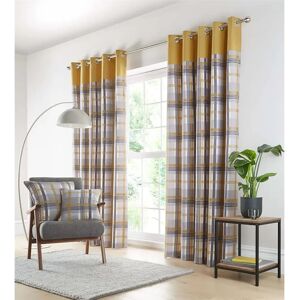 Union Rustic Earlimart Orleans Curtains Check Striped Fully Lined Eyelet Ring Top Curtains yellow/brown 183.0 H x 168.0 W cm