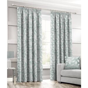 Lark Manor Luxury Leaf Jacquard Curtain Pair Duck Egg 66cm Width x 90cm Drop