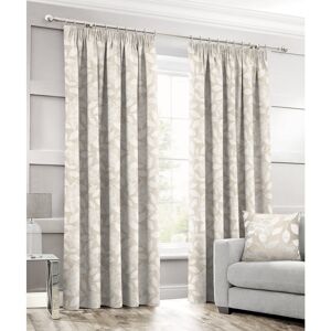 Lark Manor Luxury Leaf Jacquard Curtain Pair Cream 46cm Width x 72cm Drop