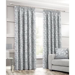 Lark Manor Luxury Leaf Jacquard Curtain Pair Silver 66cm Width x 90cm Drop