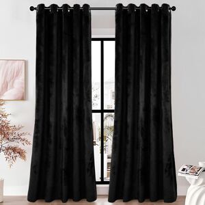 Fairmont Park Alsey 100% Velvet Blackout Eyelet Ready Made Curtains & Drapes with matching Tie Backs Black 168 W x 228 D cm Fairmont Park Alsey 100% Velvet Blackout Eyelet Ready Made Curtains & Drapes with matching Tie Backs Black 168 W x 228 D cm