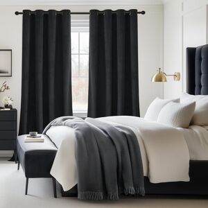 Fairmont Park Velvet Room Darkening Grommet / Eyelet Curtain Panel Pair Black 168cm Width x 183cm Drop Fairmont Park Velvet Room Darkening Grommet / Eyelet Curtain Panel Pair Black 168cm Width x 183cm Drop