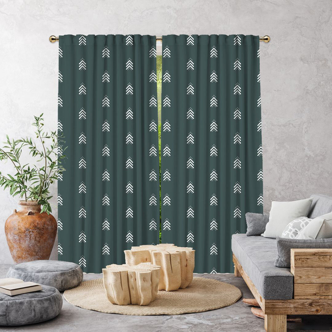Lilijan Home & Curtain Arrow-Patterned Boho Room Lined Single Panel Curtain Pine 140cm Width x 175cm Drop