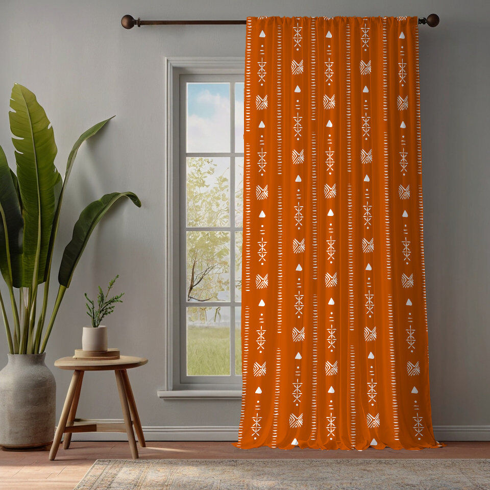 Lilijan Home & Curtain Aztec-Patterned Bohemian Lined Single Panel Curtain Burnt Orange 140cm Width x 225cm Drop
