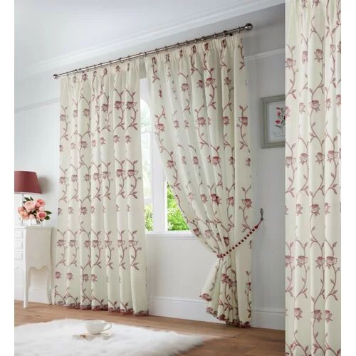 Rosalind Wheeler Cathryn Pencil Pleat Semi Sheer Curtain Rosalind Wheeler Colour: Red, Panel Size: Width 229cm x Drop 229cm  - Size: 140 W x 183 D cm