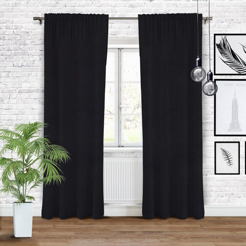 Ebern Designs Rochell Pencil Pleat Blackout Single Curtain Ebern Designs Colour: Black Ebern Designs Rochell Pencil Pleat Blackout Single Curtain Ebern Designs Colour: Black