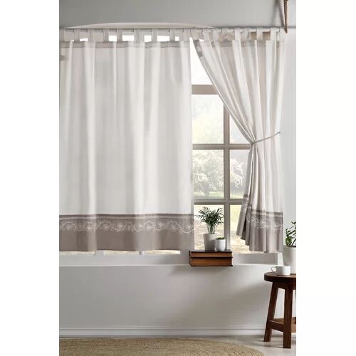 August Grove Arroyo Natural Tab Top Room Darkening Curtain August Grove Colour: Natural Beige/Coffee, Panel Size: 228 W x 228 D cm  - Size: 117 W x 137 D cm