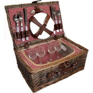 17 Stories Rectangular 4 Person Wicker Picnic Basket Hamper - Blue Gingham Design brown 20.0 H x 42.0 W x 28.0 D cm