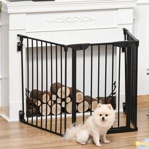 PawHut Free Standing Pet Gate pink/gray/white 74.5 H x 180.0 W x 1.0 D cm