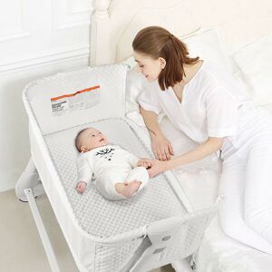 costway Baby 2-in-1 Bedside Crib with Mattress White 61cm H X 236.22cm W X 177.8cm L