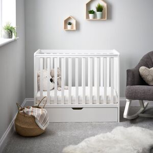 Obaby Bantam Space Saver Cot with Fibre Mattress and Under Drawer White Standard Obaby Bantam Space Saver Cot with Fibre Mattress and Under Drawer White Standard