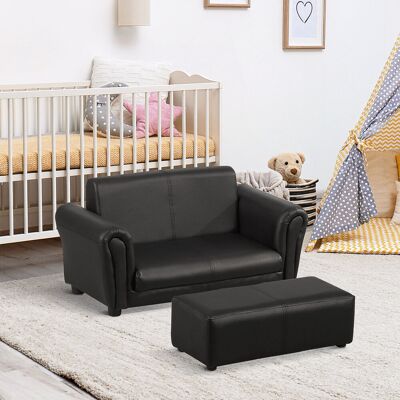 Harriet Bee Amelie 2 Seater Toddler Chair Kids Twin Sofa w/ Footstool Boys Girls Black Black 41cm H X 83cm W X 42cm D Harriet Bee Amelie 2 Seater Toddler Chair Kids Twin Sofa w/ Footstool Boys Girls Black Black 41cm H X 83cm W X 42cm D