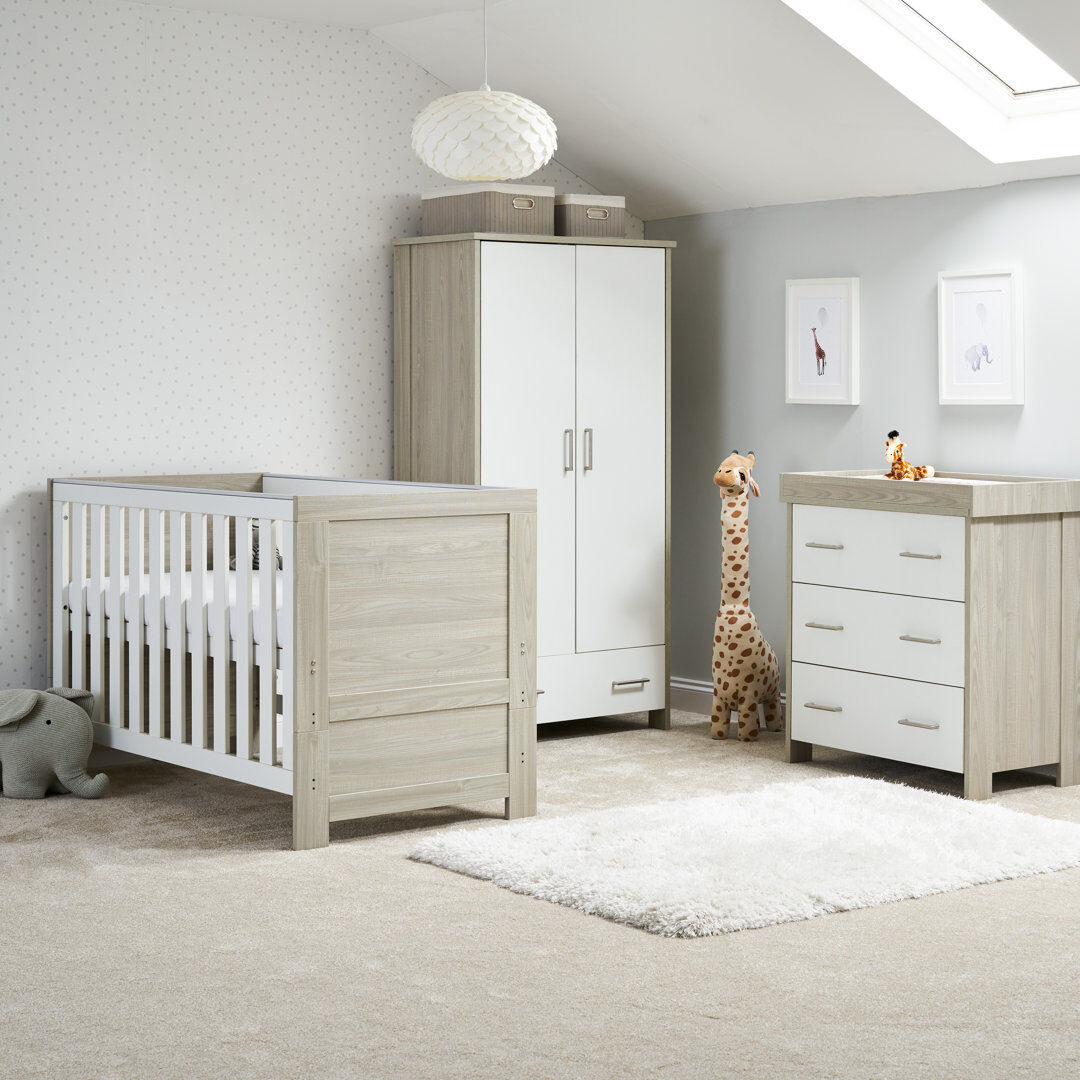 Obaby Nika Cot Bed 3-Piece Nursery Furniture Set Grey Wash/White 70 x 140 cm