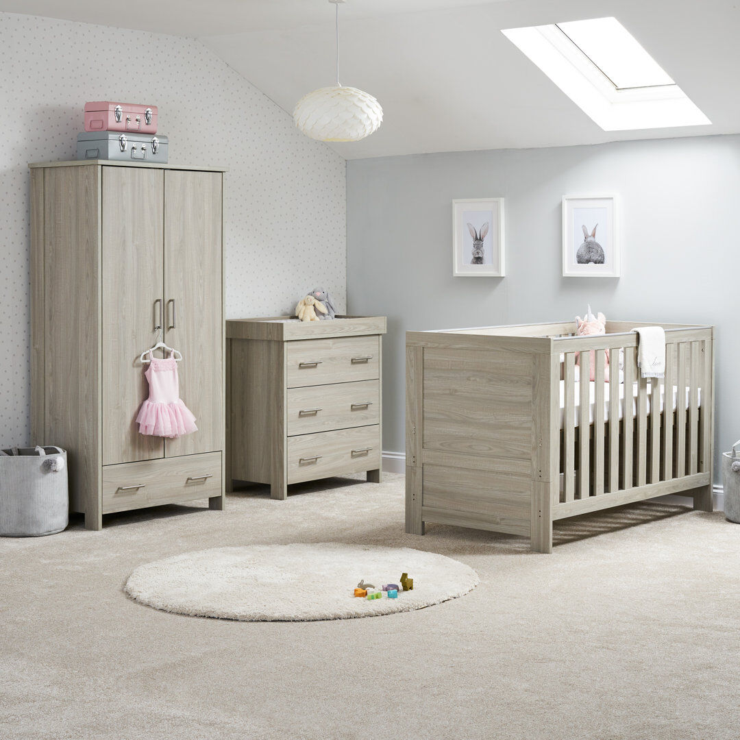 Obaby Nika Cot Bed 3-Piece Nursery Furniture Set Grey Wash 70 x 140 cm
