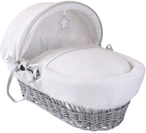 Clair De Lune Silver Lining Moses Basket with Bedding Clair De Lune Colour: White Grey  - Size: 50cm H X 120cm W X 30cm D Clair De Lune Silver Lining Moses Basket with Bedding Clair De Lune Colour: White Grey  - Size: 50cm H X 120cm W X 30cm D