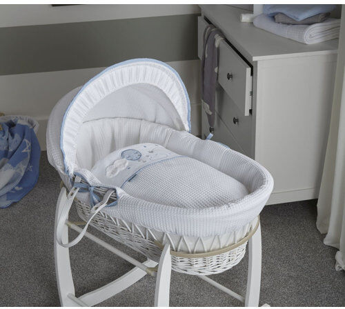 Clair De Lune Over the Moon Moses Basket Clair De Lune Colour: White/Blue  - Size: Medium Clair De Lune Over the Moon Moses Basket Clair De Lune Colour: White/Blue  - Size: Medium