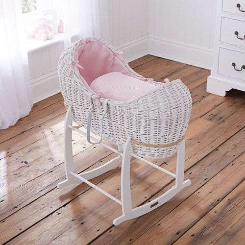 Clair De Lune Waffle Moses Basket with Bedding Clair De Lune Colour: Pink, Finish: White  - Size: Clair De Lune Waffle Moses Basket with Bedding Clair De Lune Colour: Pink, Finish: White  - Size: