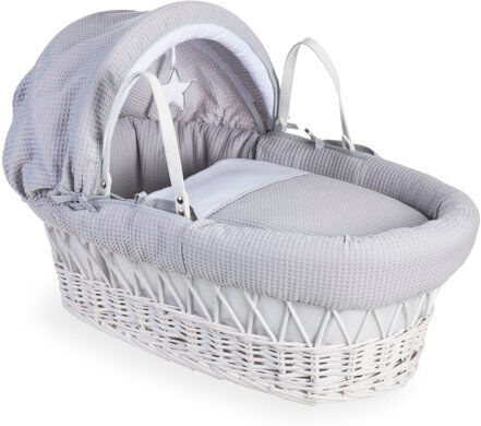 Clair De Lune Silver Lining Moses Basket with Bedding Clair De Lune Colour: Grey White  - Size: 60cm H x 42cm W x 3cm D Clair De Lune Silver Lining Moses Basket with Bedding Clair De Lune Colour: Grey White  - Size: 60cm H x 42cm W x 3cm D