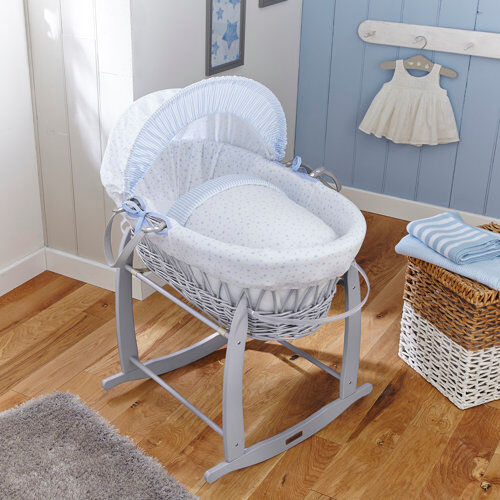 Clair De Lune Stars and Stripes Moses Basket with Bedding Clair De Lune Finish: Grey  - Size: 104cm H X 82cm W X 67cm D Clair De Lune Stars and Stripes Moses Basket with Bedding Clair De Lune Finish: Grey  - Size: 104cm H X 82cm W X 67cm D
