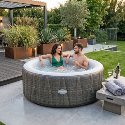 WAVE 3 Person 130 - Jet PVC Round Inflatable Hot Tub Brown Rattan 65cm H X 208cm W X 208cm D WAVE 3 Person 130 - Jet PVC Round Inflatable Hot Tub Brown Rattan 65cm H X 208cm W X 208cm D
