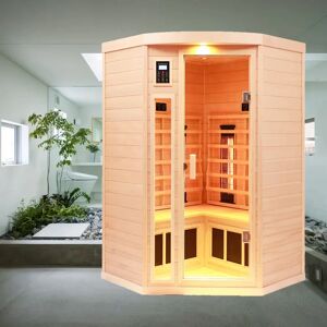 Rosalind Wheeler Delcan Indoor Bluetooth Compatible FAR Infrared Sauna with Remote Control in Hemlock brown 192.0 H x 120.0 W x 120.0 D cm