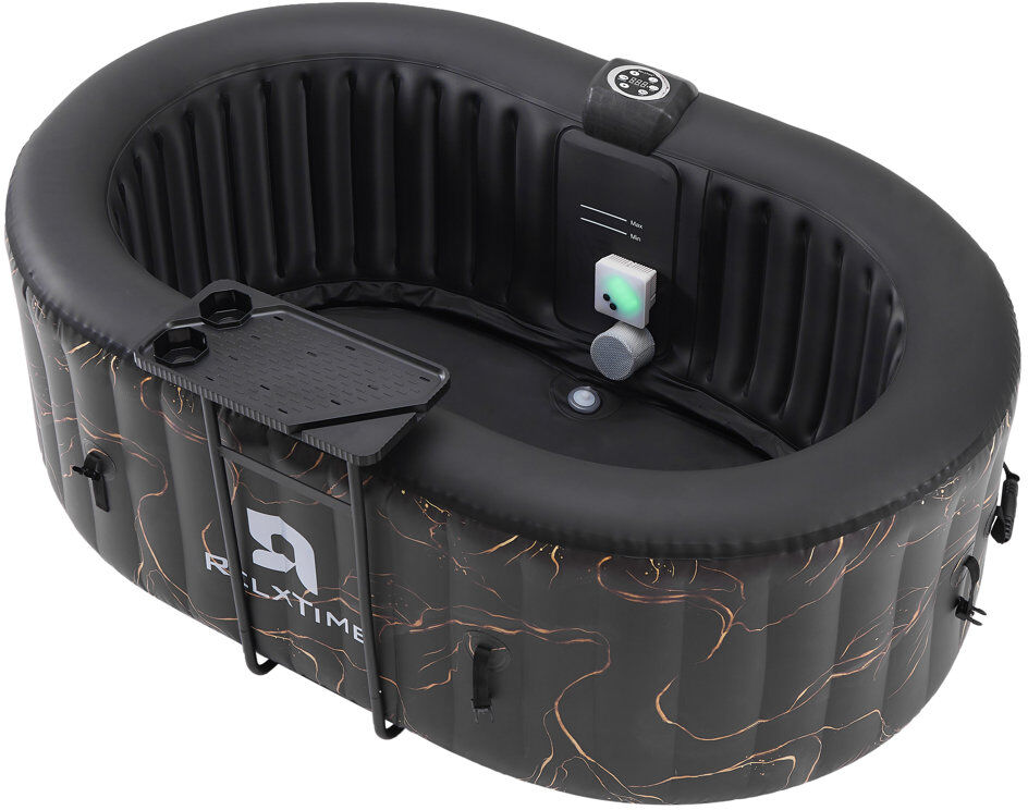 RELXTIME 2 Person Inflatable Hot Tub with Energy-saving Insulation Cover, LED Lamp, Oval Portable Blow Up Hottub, Outdoor Black Spa With 100 Bubble Je 65cm H X 190.5cm W X 149.9cm D