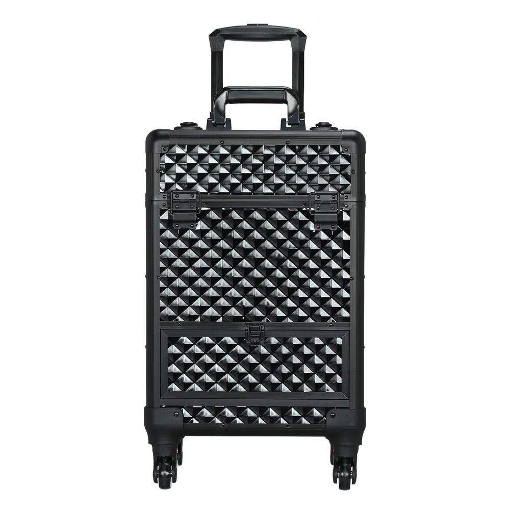 Ebern Designs Rolling Cosmetic Case Professional Makeup Suitcase Travel Case Organizer with Drawer Black black 55.5 H x 34.3 W x 22.2 D cm