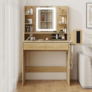Metro Degenhardt 80cm Led Lighted Mirror, Makeup Vanity Table With 2 Large Drawers And Charging Orange 138cm H X 80cm W X 40cm D Metro Degenhardt 80cm Led Lighted Mirror, Makeup Vanity Table With 2 Large Drawers And Charging Orange 138cm H X 80cm W X 40cm D