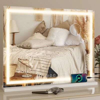 Metro Makeup Mirror with 3 Color Lights, Large Lighted Vanity Mirror with Light Strip and Charging White 55cm x 70cm Metro Makeup Mirror with 3 Color Lights, Large Lighted Vanity Mirror with Light Strip and Charging White 55cm x 70cm