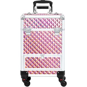 Ebern Designs Makeup Train Case Rolling Cosmetology Case Travel Case Organizer with Drawer pink 47.0 H x 34.0 W x 24.0 D cm