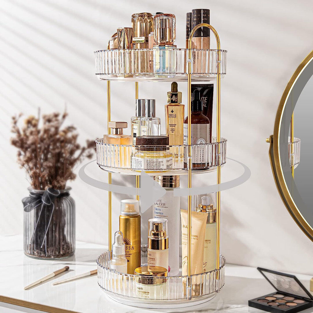 Canora Grey 360 Rotating Makeup Organizer, 3-Tier Acrylic Storage for Cosmetics, Perfume, Jewelry, Vanity, Bathroom. White 46.9cm H X 22.8cm W X 9cm D