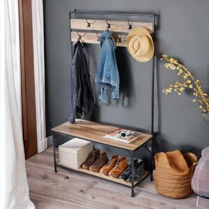 Borough Wharf 7 - Hook Coat & Shoe Rack Hall Tree Bench Industrial Hallway Entryway Furniture brown 170.0 H x 100.0 W x 40.0 D cm