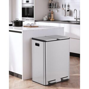 LIFERUN 2 Compartments Differentiated Rubbish Bin, 60l Kitchen Bin With Pedal, 2 X 30 L Removable Bucket, Silent Closing, Odour Filter, Waste Bin For Separate Silver 60L LIFERUN 2 Compartments Differentiated Rubbish Bin, 60l Kitchen Bin With Pedal, 2 X 30 L Removable Bucket, Silent Closing, Odour Filter, Waste Bin For Separate Silver 60L
